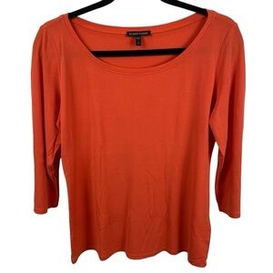 Eileen Fisher sz S Coral Orange 100% Silk Boat Neck 3/4 Sleeve Tee Top